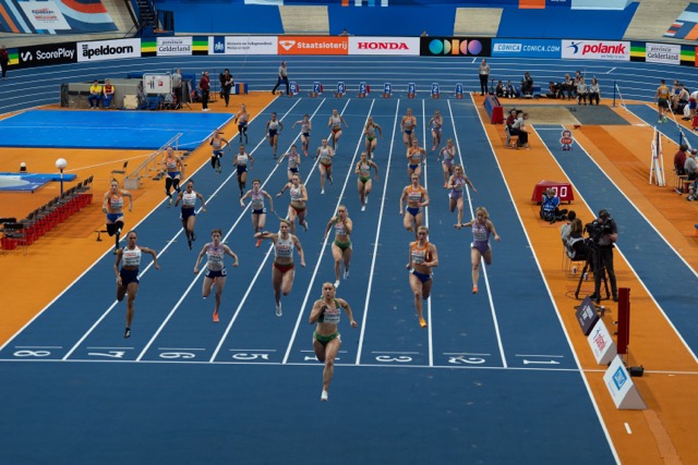 Sprinter sprinting on indoor straight